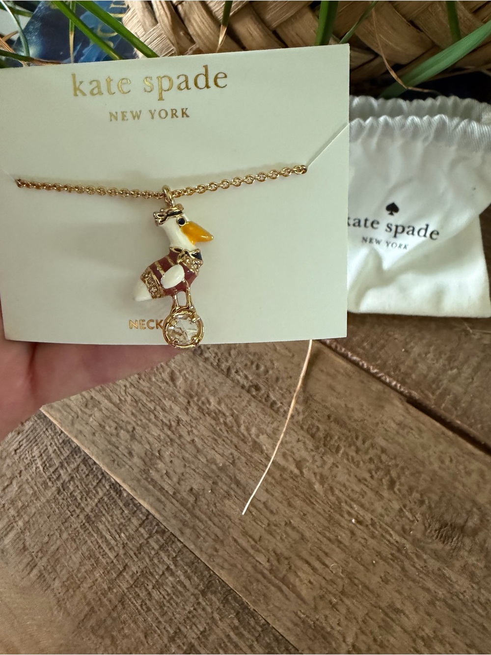 kate spade New York Gold and White Pelican Pendant Necklace - Picture 2 of 3